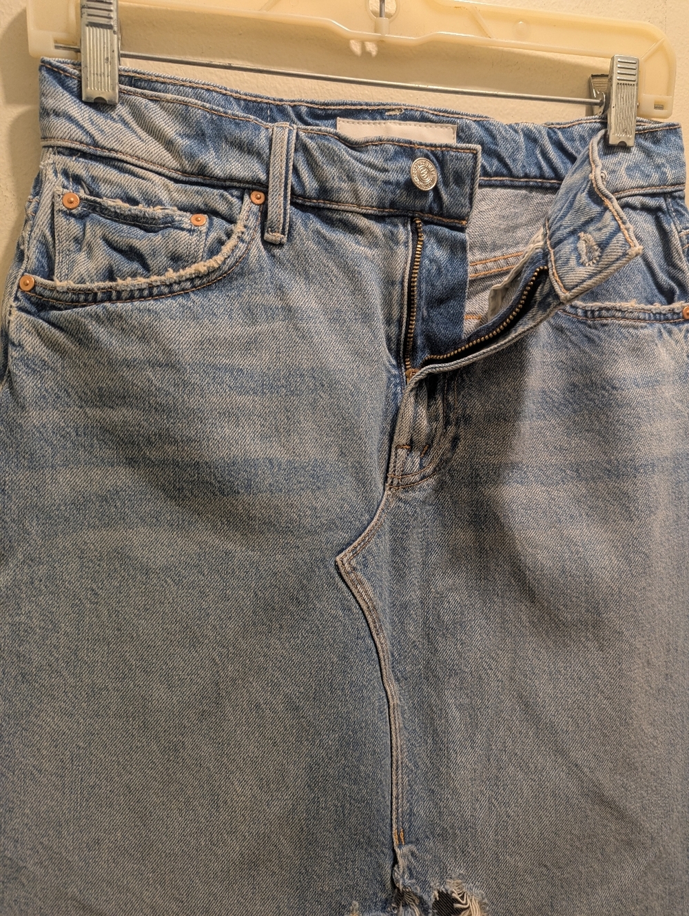MOTHER The Ditcher Maxi Super Fray Split Denim Jean Skirt Light Blue- 25=0 - Picture 12 of 16